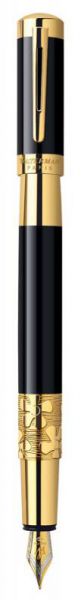 Ручка перьевая WATERMAN Elegance (S0898610) Black GT (F) чернила: синий латунь перо золото 18K позолота/гравировка